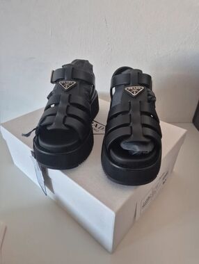 Prada Monolith Black Sandals Size 37